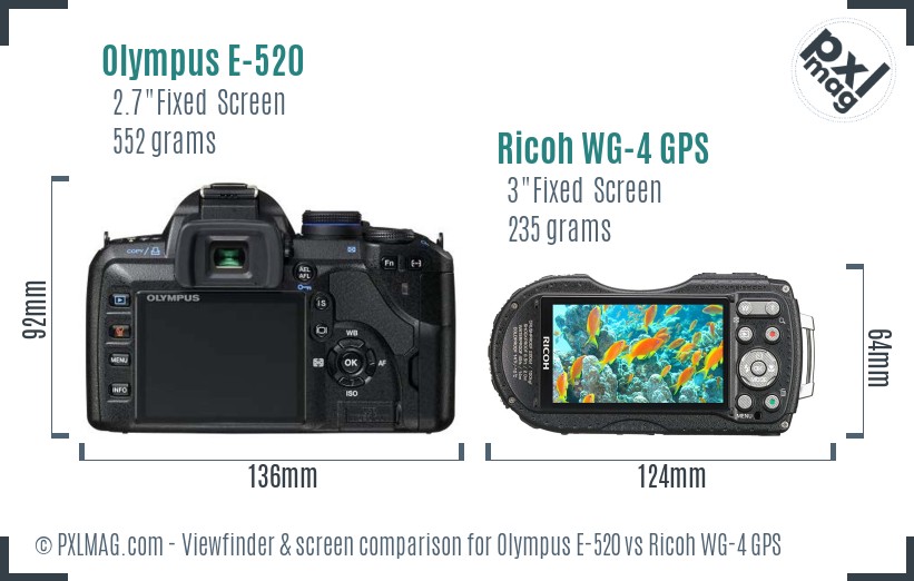 Olympus E-520 vs Ricoh WG-4 GPS Screen and Viewfinder comparison