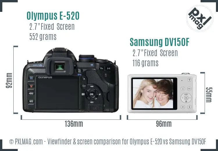 Olympus E-520 vs Samsung DV150F Screen and Viewfinder comparison