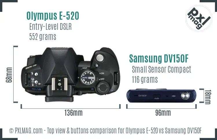 Olympus E-520 vs Samsung DV150F top view buttons comparison