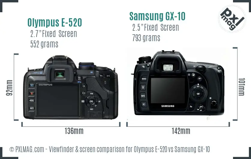 Olympus E-520 vs Samsung GX-10 Screen and Viewfinder comparison Olympus E-520 vs Samsung GX-10 Screen and Viewfinder comparison