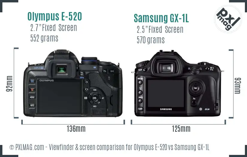 Olympus E-520 vs Samsung GX-1L Screen and Viewfinder comparison