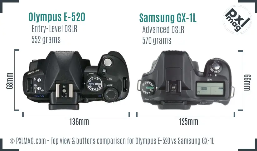 Olympus E-520 vs Samsung GX-1L top view buttons comparison