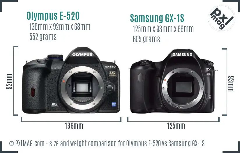 Olympus E-520 vs Samsung GX-1S size comparison Olympus E-520 vs Samsung GX-1S size comparison