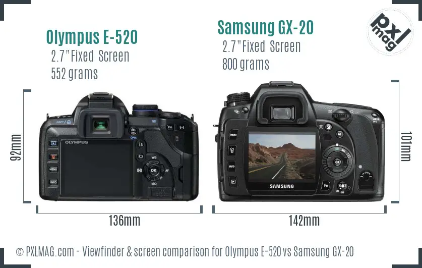 Olympus E-520 vs Samsung GX-20 Screen and Viewfinder comparison