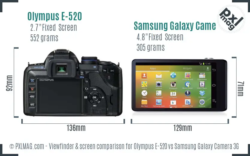 Olympus E-520 vs Samsung Galaxy Camera 3G Screen and Viewfinder comparison Olympus E-520 vs Samsung Galaxy Camera 3G Screen and Viewfinder comparison