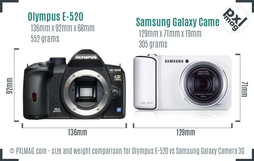 Olympus E-520 vs Samsung Galaxy Camera 3G size comparison Olympus E-520 vs Samsung Galaxy Camera 3G size comparison