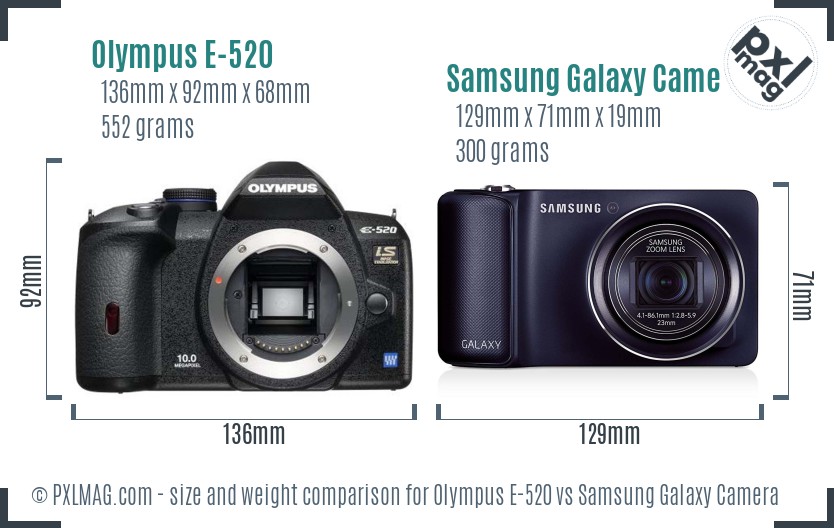 Olympus E-520 vs Samsung Galaxy Camera size comparison Olympus E-520 vs Samsung Galaxy Camera size comparison