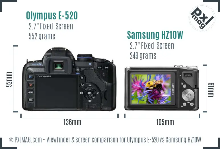 Olympus E-520 vs Samsung HZ10W Screen and Viewfinder comparison Olympus E-520 vs Samsung HZ10W Screen and Viewfinder comparison