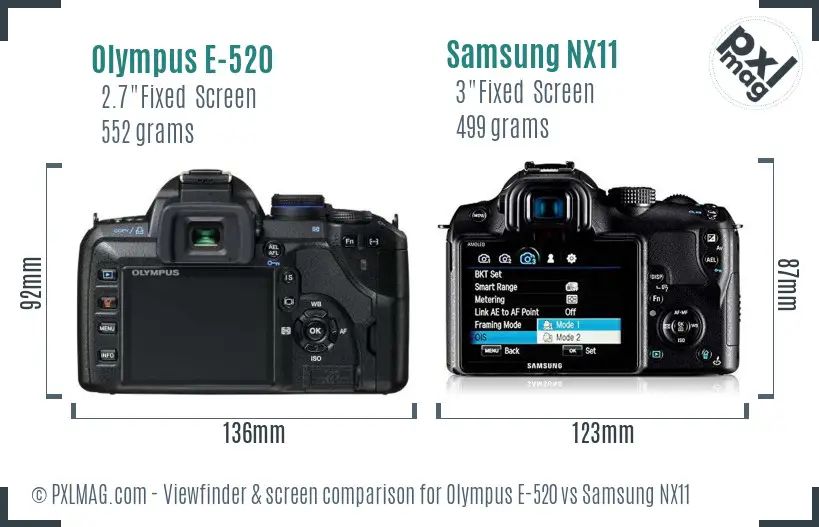 Olympus E-520 vs Samsung NX11 Screen and Viewfinder comparison