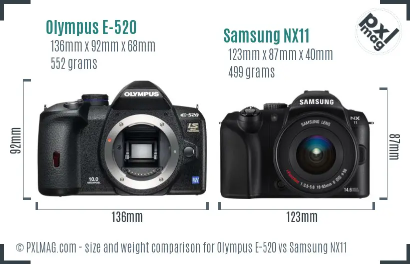 Olympus E-520 vs Samsung NX11 size comparison