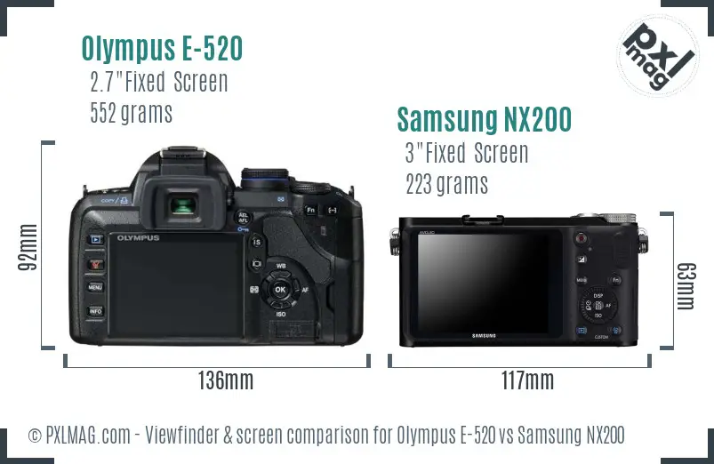 Olympus E-520 vs Samsung NX200 Screen and Viewfinder comparison Olympus E-520 vs Samsung NX200 Screen and Viewfinder comparison