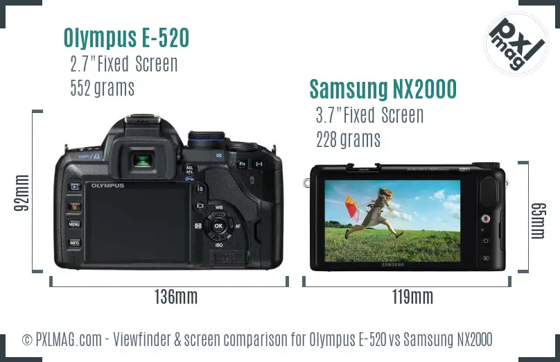 Olympus E-520 vs Samsung NX2000 Screen and Viewfinder comparison Olympus E-520 vs Samsung NX2000 Screen and Viewfinder comparison