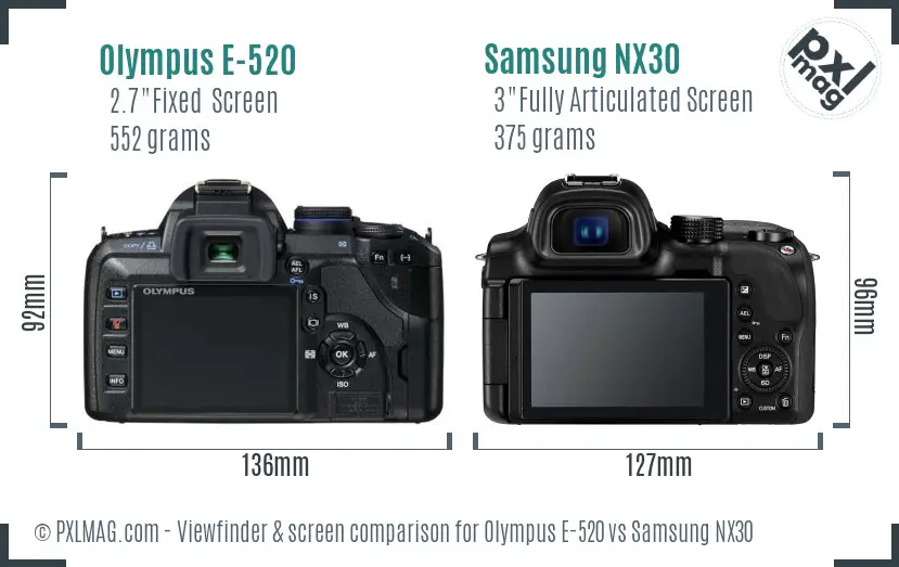 Olympus E-520 vs Samsung NX30 Screen and Viewfinder comparison Olympus E-520 vs Samsung NX30 Screen and Viewfinder comparison