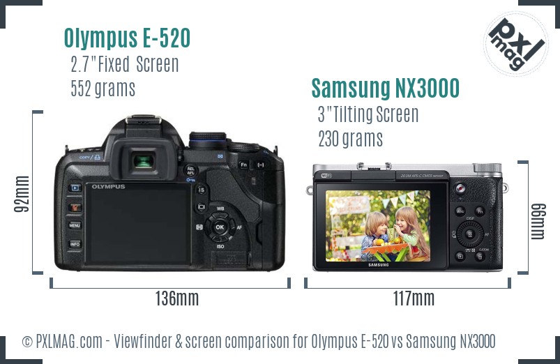 Olympus E-520 vs Samsung NX3000 Screen and Viewfinder comparison