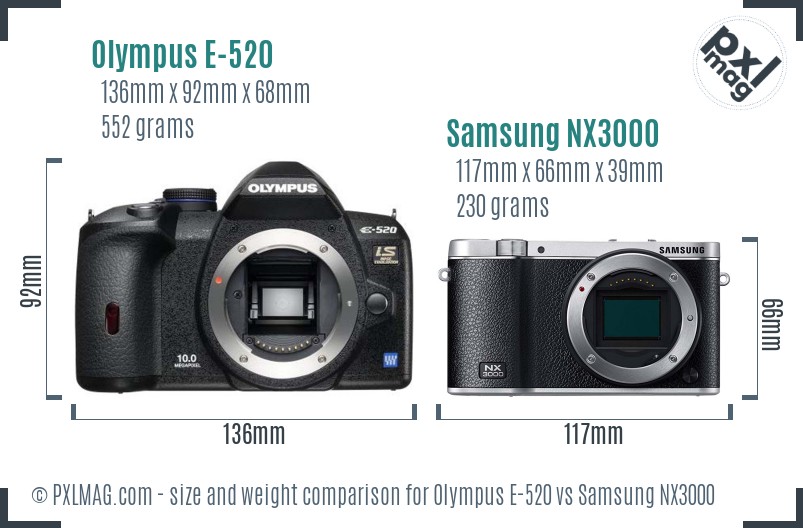 Olympus E-520 vs Samsung NX3000 size comparison
