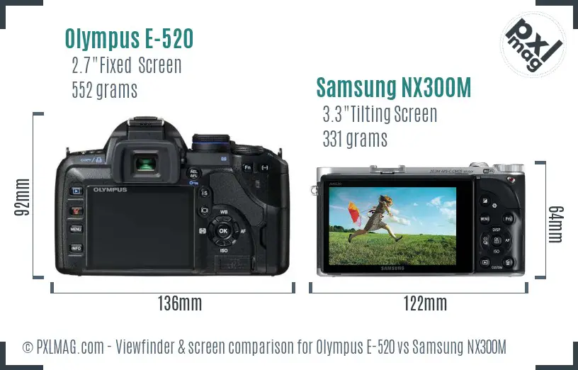 Olympus E-520 vs Samsung NX300M Screen and Viewfinder comparison Olympus E-520 vs Samsung NX300M Screen and Viewfinder comparison