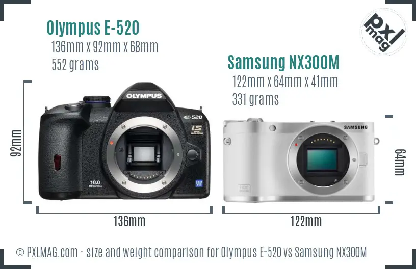Olympus E-520 vs Samsung NX300M size comparison Olympus E-520 vs Samsung NX300M size comparison