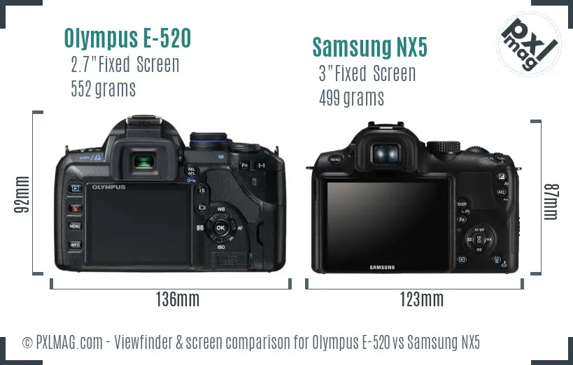 Olympus E-520 vs Samsung NX5 Screen and Viewfinder comparison Olympus E-520 vs Samsung NX5 Screen and Viewfinder comparison