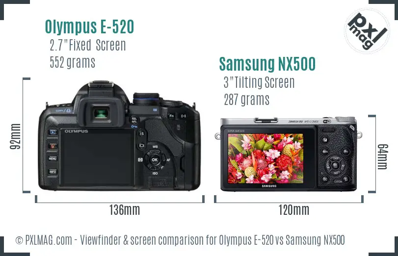 Olympus E-520 vs Samsung NX500 Screen and Viewfinder comparison