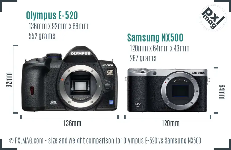 Olympus E-520 vs Samsung NX500 size comparison