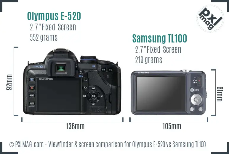Olympus E-520 vs Samsung TL100 Screen and Viewfinder comparison