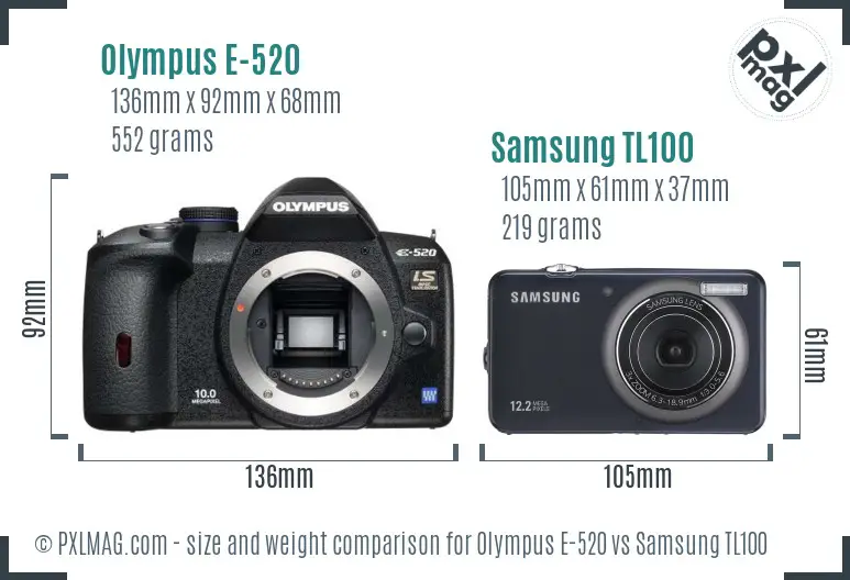 Olympus E-520 vs Samsung TL100 size comparison