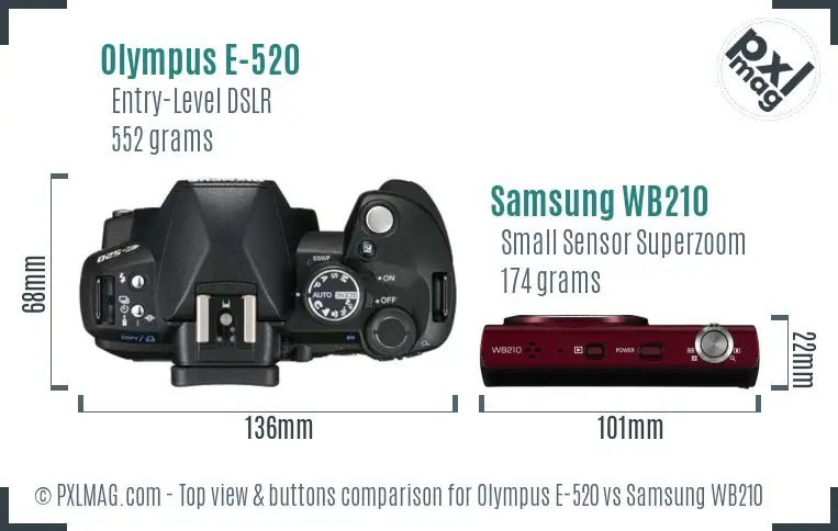 Olympus E-520 vs Samsung WB210 top view buttons comparison