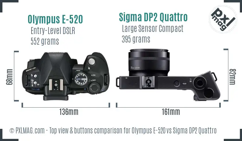 Olympus E-520 vs Sigma DP2 Quattro top view buttons comparison