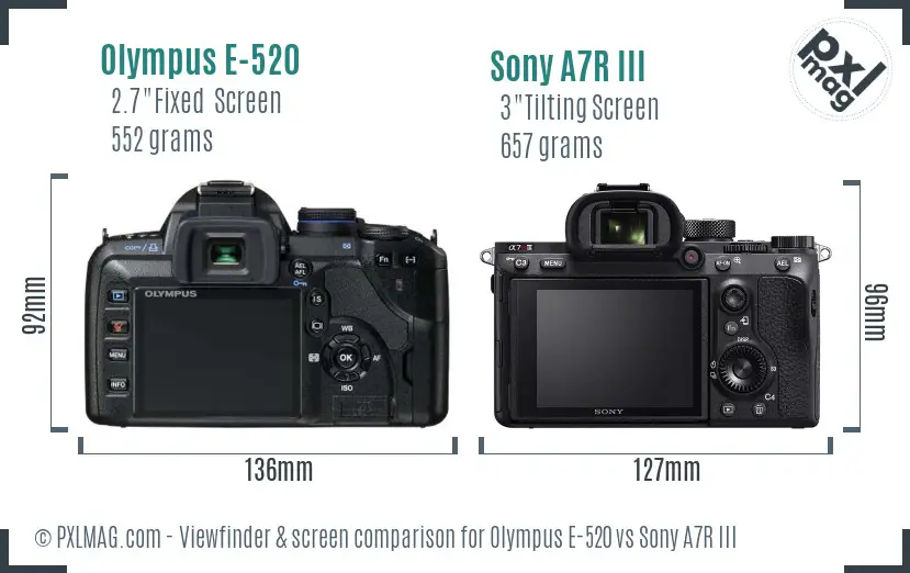 Olympus E-520 vs Sony A7R III Screen and Viewfinder comparison