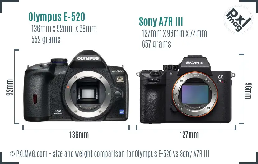 Olympus E-520 vs Sony A7R III size comparison