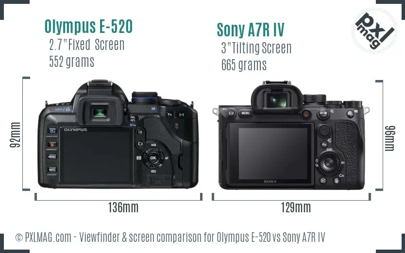 Olympus E-520 vs Sony A7R IV Screen and Viewfinder comparison
