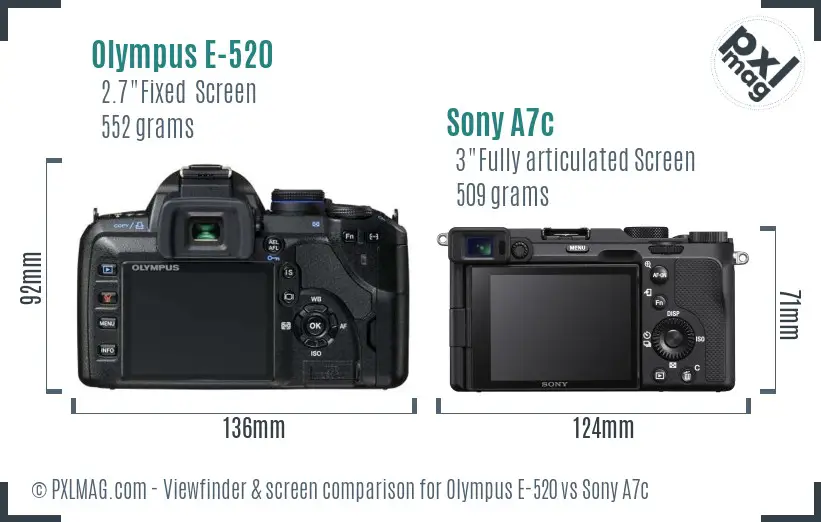 Olympus E-520 vs Sony A7c Screen and Viewfinder comparison