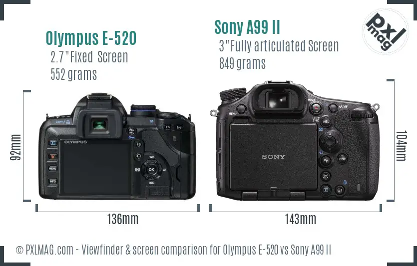 Olympus E-520 vs Sony A99 II Screen and Viewfinder comparison