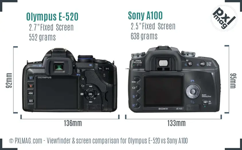 Olympus E-520 vs Sony A100 Screen and Viewfinder comparison