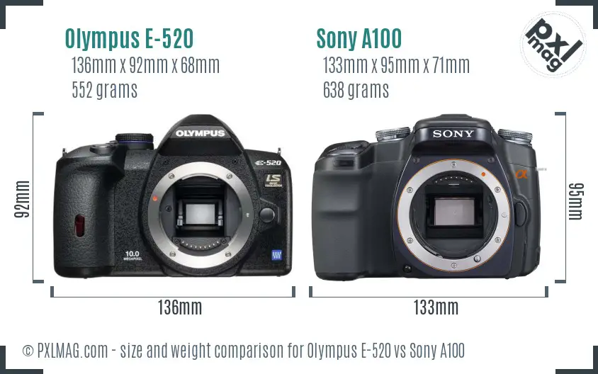 Olympus E-520 vs Sony A100 size comparison