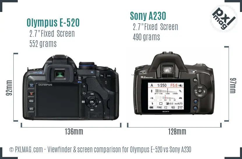 Olympus E-520 vs Sony A230 Screen and Viewfinder comparison