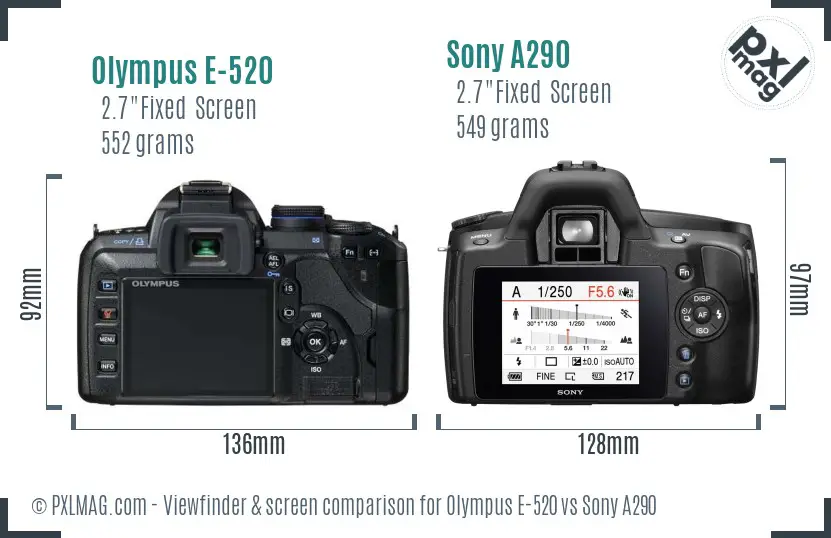 Olympus E-520 vs Sony A290 Screen and Viewfinder comparison