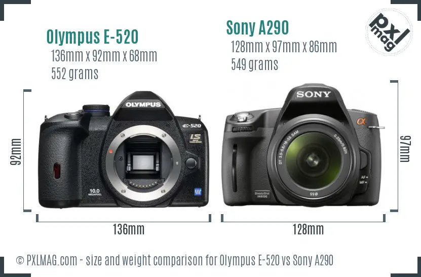 Olympus E-520 vs Sony A290 size comparison