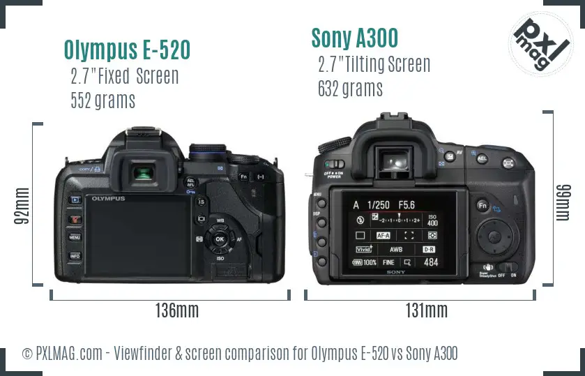 Olympus E-520 vs Sony A300 Screen and Viewfinder comparison