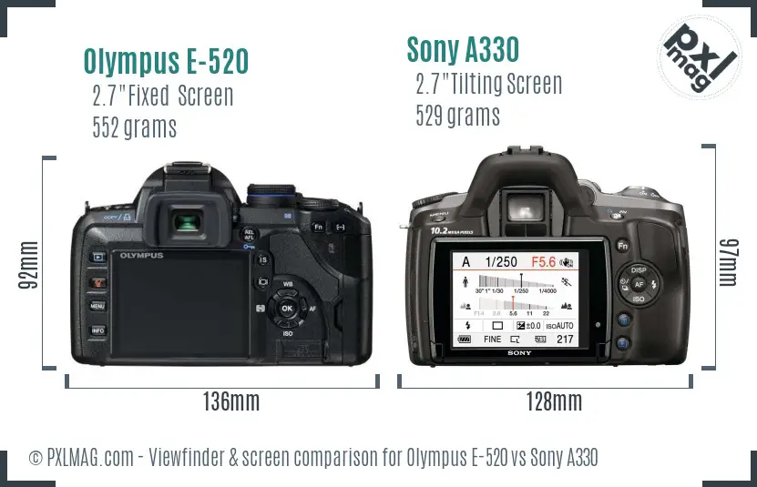 Olympus E-520 vs Sony A330 Screen and Viewfinder comparison