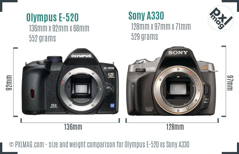 Olympus E-520 vs Sony A330 size comparison