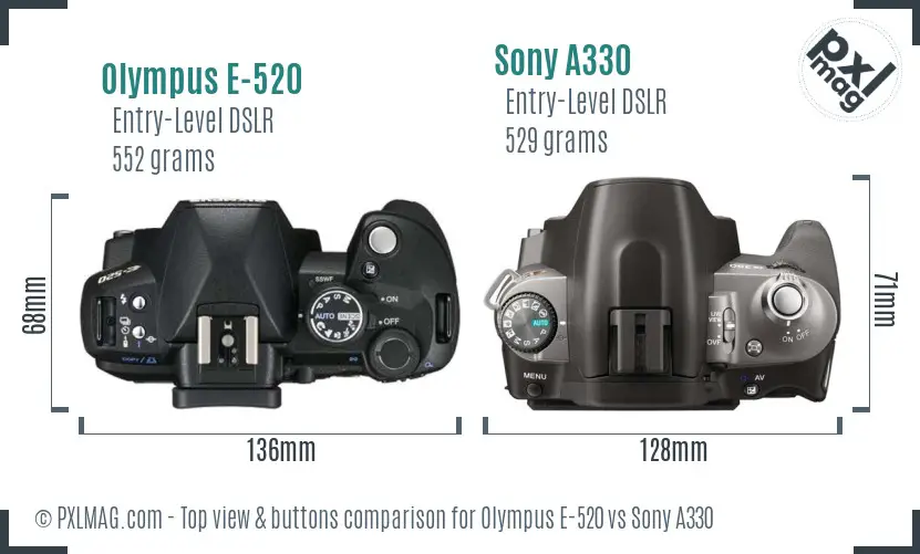Olympus E-520 vs Sony A330 top view buttons comparison