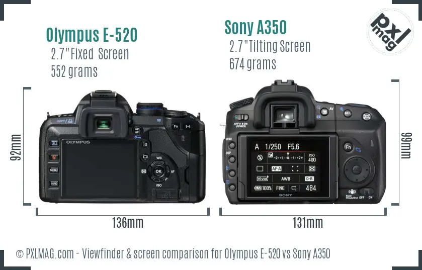 Olympus E-520 vs Sony A350 Screen and Viewfinder comparison