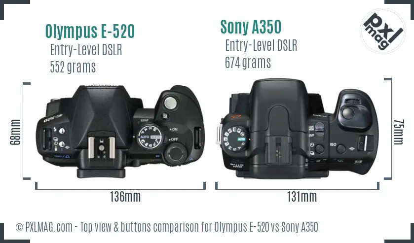 Olympus E-520 vs Sony A350 top view buttons comparison