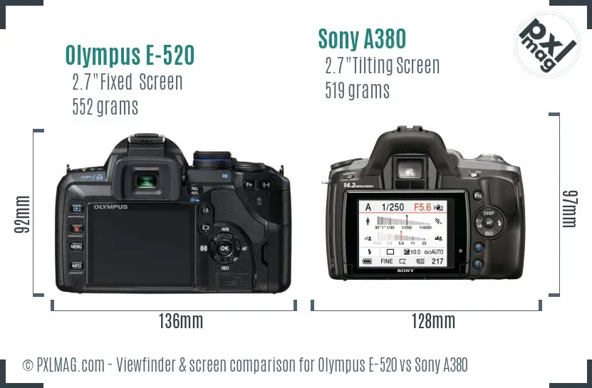 Olympus E-520 vs Sony A380 Screen and Viewfinder comparison