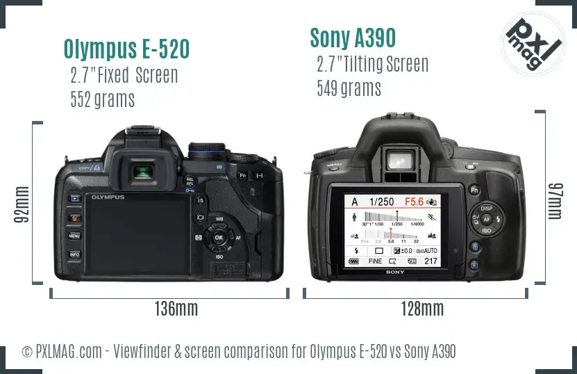 Olympus E-520 vs Sony A390 Screen and Viewfinder comparison