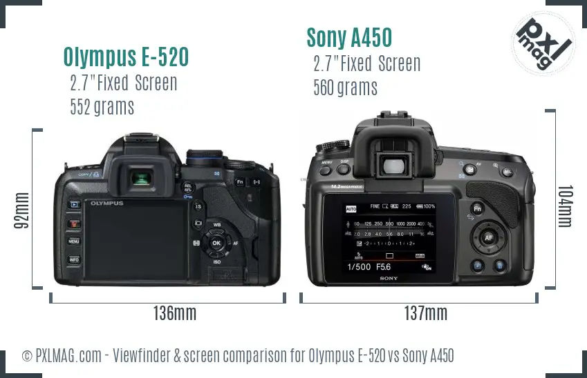 Olympus E-520 vs Sony A450 Screen and Viewfinder comparison