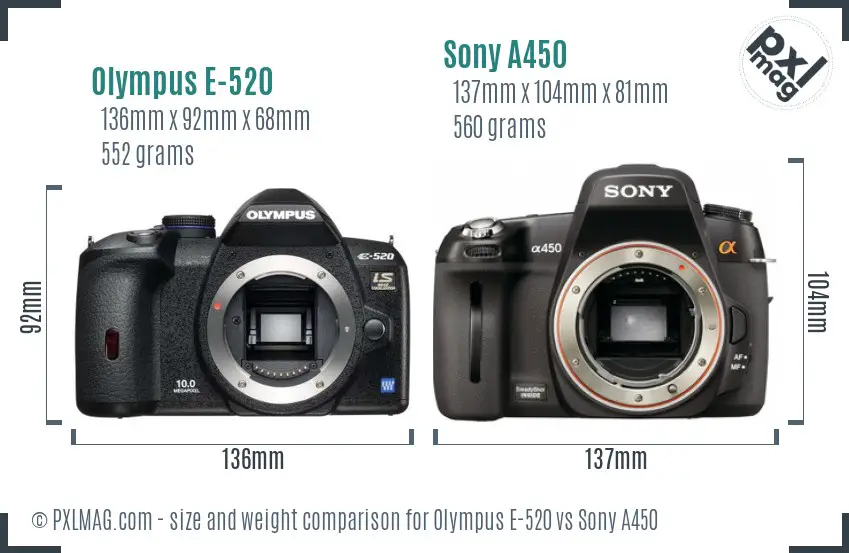 Olympus E-520 vs Sony A450 size comparison
