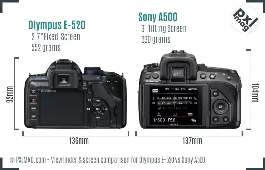 Olympus E-520 vs Sony A500 Screen and Viewfinder comparison