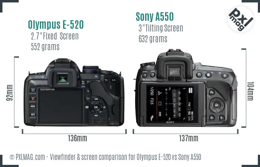 Olympus E-520 vs Sony A550 Screen and Viewfinder comparison